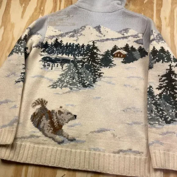Vintage 90's Lauren Ralph Lauren Dog Sled Mural Hooded Sweater Jacket –Women’s L - Picture 6 of 8